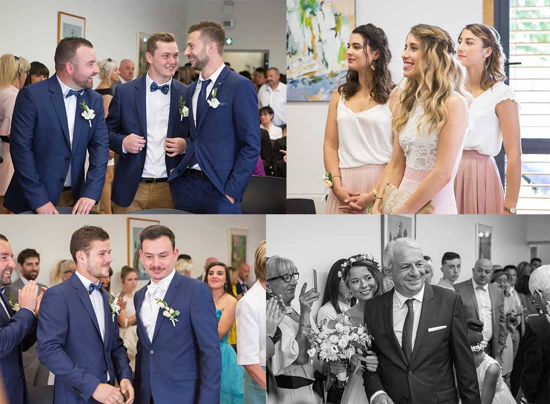 Les témoins regardent l'arrivée des mariés